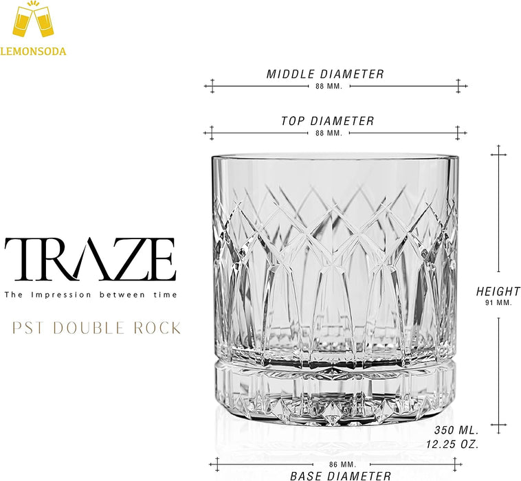 Premium Double Rocks Whiskey Glasses - Set of 6 Cocktail Glasses - 12oz