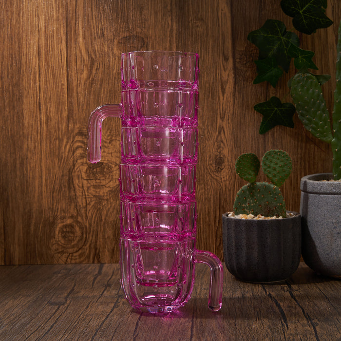 Cactus Stackable Glasses, Stacktus Gifts, Set of 6-10 oz Cactus Shape Glasses With Handles Pink Glass Blown Figurines Plant Decorations for Parties 3.5" H 5" W - Copyright Design, Patent Pending
