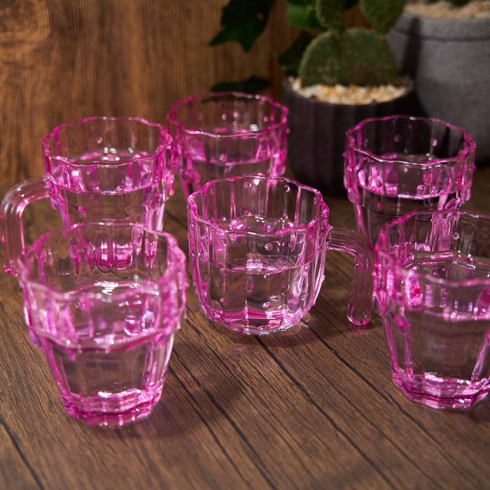 Cactus Stackable Glasses, Stacktus Gifts, Set of 6-10 oz Cactus Shape Glasses With Handles Pink Glass Blown Figurines Plant Decorations for Parties 3.5" H 5" W - Copyright Design, Patent Pending
