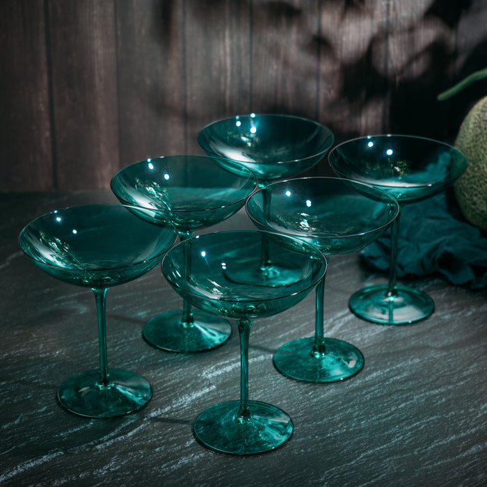 The Wine Savant Colored Vintage Glass Coupes 12oz (6, Teal)