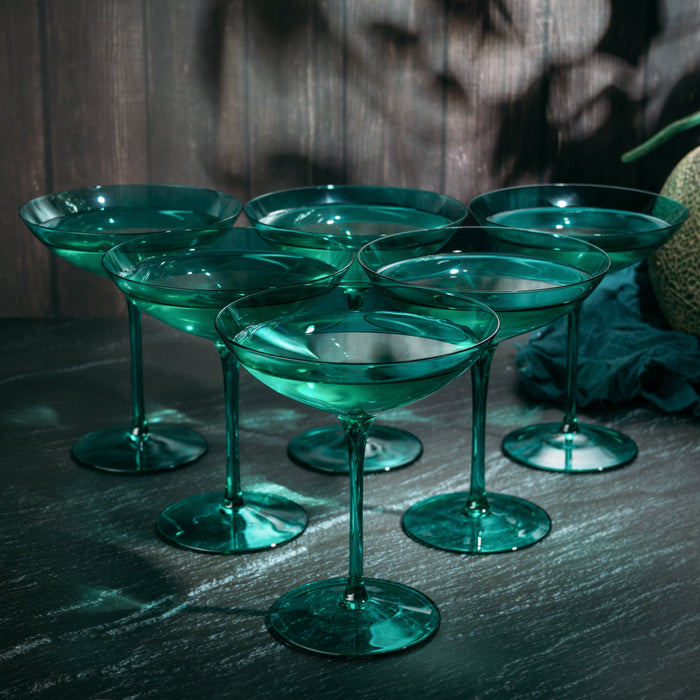 The Wine Savant Colored Vintage Glass Coupes 12oz (6, Teal)