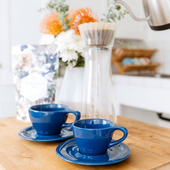 Lino Double Cappuccino Cup & Saucer - Indigo (6oz/177ml)