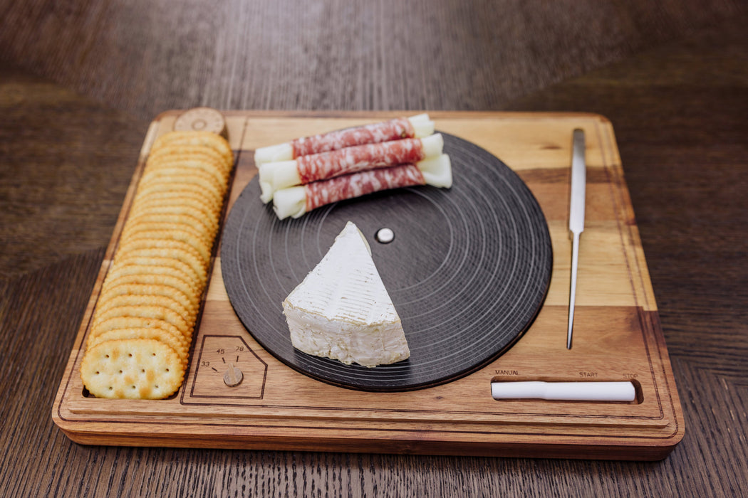 Turntable Acacia and Slate Cheese Board with Knife