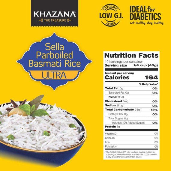 Low G.I. Parboiled Basmati Rice | 10 lbs | Khazana