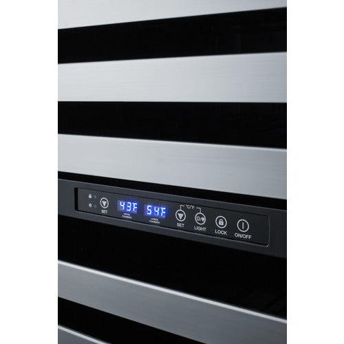 Summit Appliance 24 inch Wide Combination Built-In/Freestanding Upright Dual Zone Glass Door Wine Cellar And 2-Drawer Refrigerator In Stainless Steel