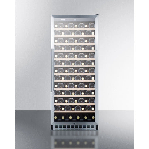Summit Appliance 102 Bottle Single-Zone Wine Cellar 23" Wide With Glass Door, Digital Thermostat, And Black Cabinet