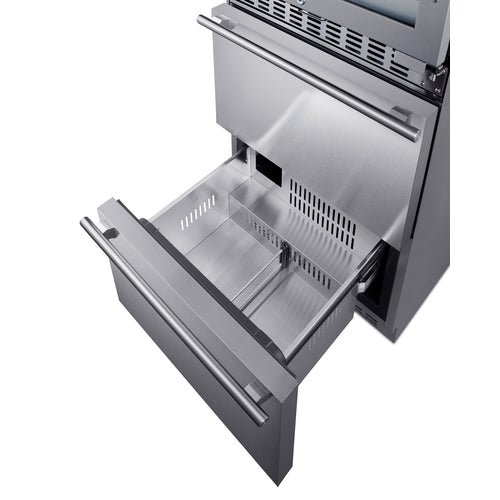 Summit Appliance 24 inch Wide Combination Built-In/Freestanding Upright Dual Zone Glass Door Wine Cellar And 2-Drawer Refrigerator In Stainless Steel