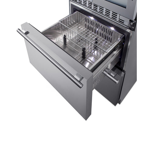 Summit Appliance 24 inch Wide Combination Built-In/Freestanding Upright Dual Zone Glass Door Wine Cellar And 2-Drawer Refrigerator In Stainless Steel
