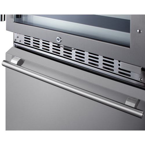 Summit Appliance 24 inch Wide Combination Built-In/Freestanding Upright Dual Zone Glass Door Wine Cellar And 2-Drawer Refrigerator In Stainless Steel