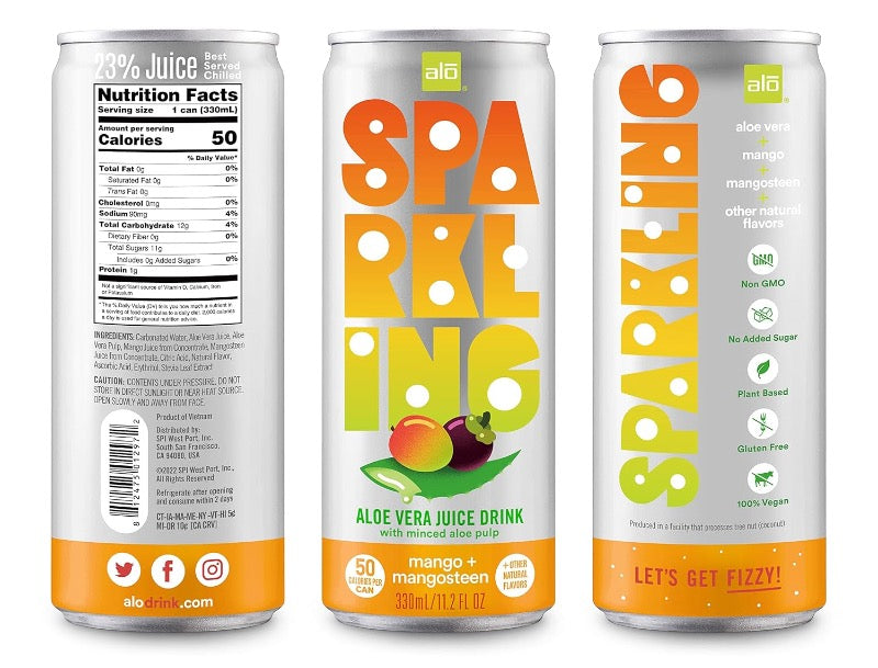 ALO Sparkling Mango & Mangosteen Drink (Can of 11.2 fl oz - Pack of 12)