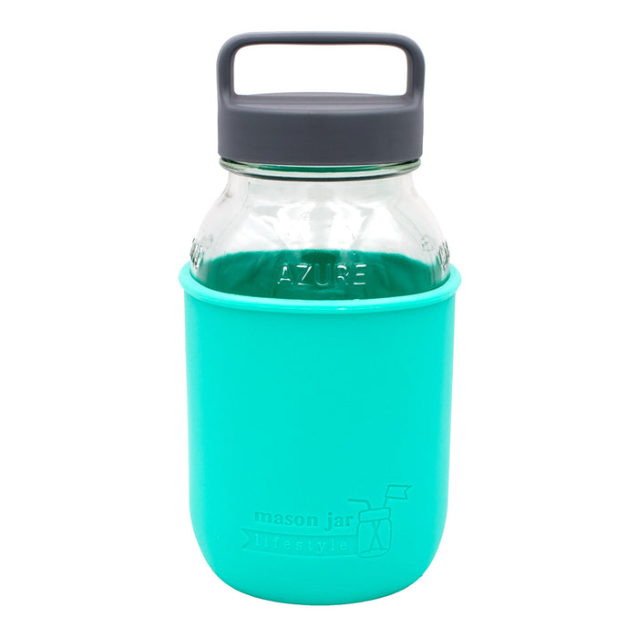 Mason Jar Lifestyle 32oz Quart Glass Water Bottle with Silicone Sleeve & Carry Handle