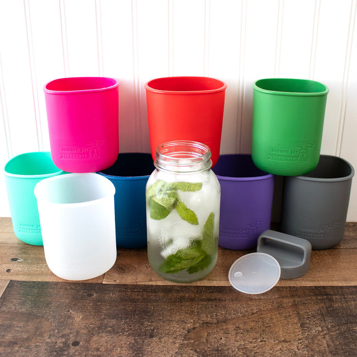 Mason Jar Lifestyle 32oz Quart Glass Water Bottle with Silicone Sleeve & Carry Handle