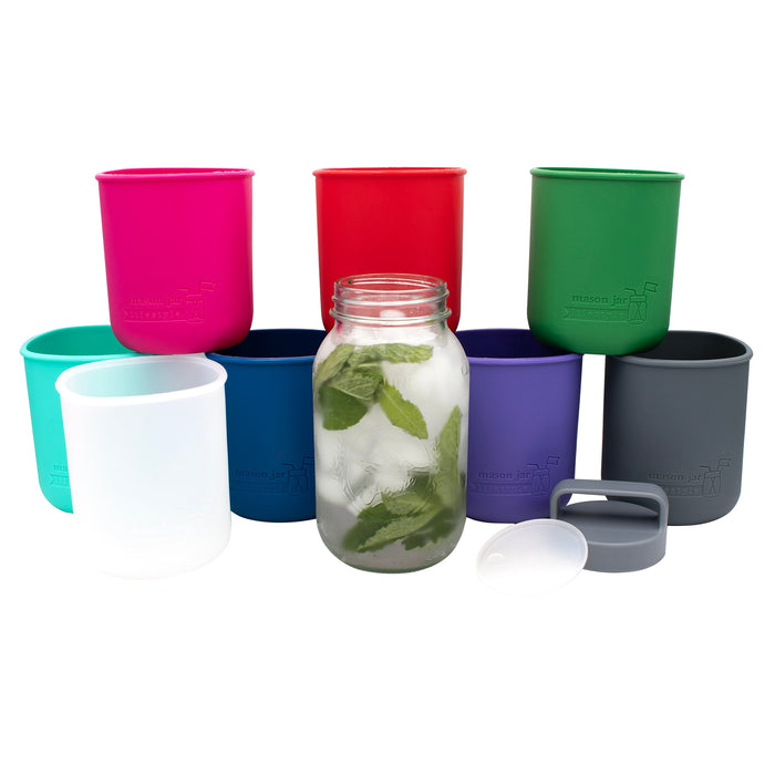 Mason Jar Lifestyle 32oz Quart Glass Water Bottle with Silicone Sleeve & Carry Handle