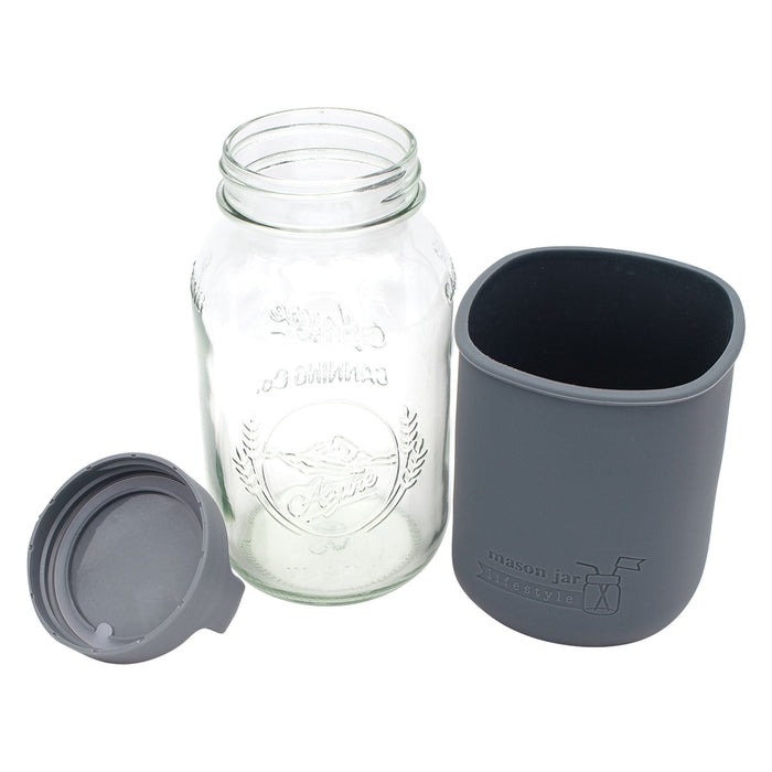 Mason Jar Lifestyle 32oz Quart Glass Water Bottle with Silicone Sleeve & Carry Handle