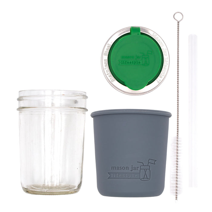 Mason Jar Lifestyle 8oz Half Pint Pop Up Sippy Glass Bottle Half Pint with Silicone Sleeve