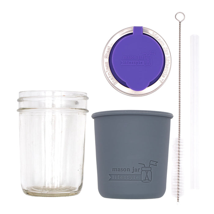 Mason Jar Lifestyle 8oz Half Pint Pop Up Sippy Glass Bottle Half Pint with Silicone Sleeve