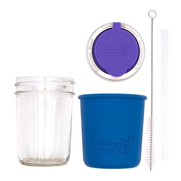 Mason Jar Lifestyle 8oz Half Pint Pop Up Sippy Glass Bottle Half Pint with Silicone Sleeve