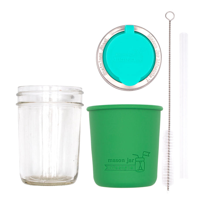 Mason Jar Lifestyle 8oz Half Pint Pop Up Sippy Glass Bottle Half Pint with Silicone Sleeve