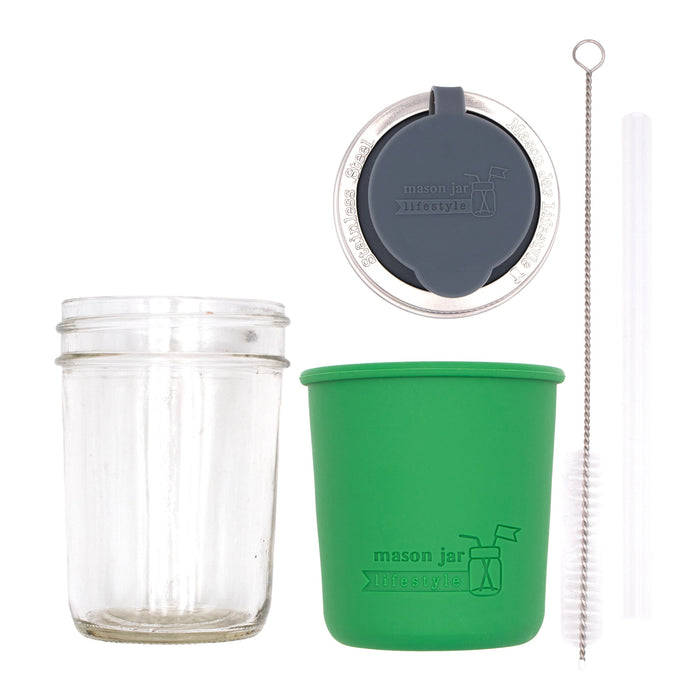 Mason Jar Lifestyle 8oz Half Pint Pop Up Sippy Glass Bottle Half Pint with Silicone Sleeve