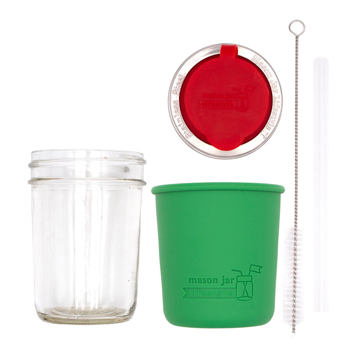 Mason Jar Lifestyle 8oz Half Pint Pop Up Sippy Glass Bottle Half Pint with Silicone Sleeve