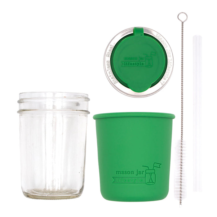 Mason Jar Lifestyle 8oz Half Pint Pop Up Sippy Glass Bottle Half Pint with Silicone Sleeve