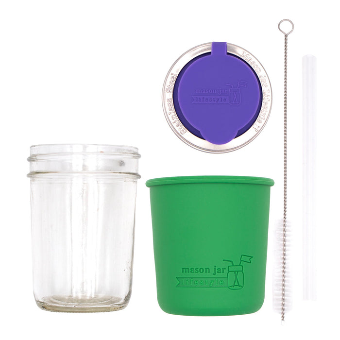 Mason Jar Lifestyle 8oz Half Pint Pop Up Sippy Glass Bottle Half Pint with Silicone Sleeve