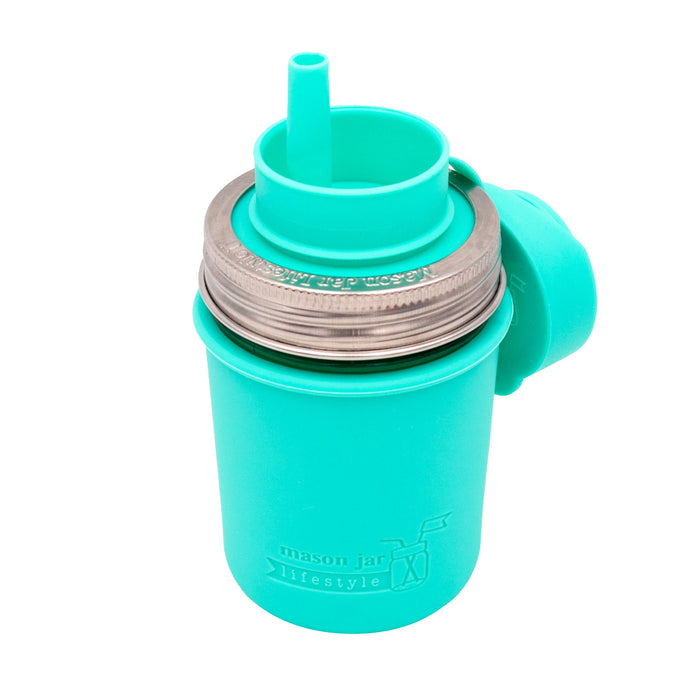 Mason Jar Lifestyle 8oz Half Pint Pop Up Sippy Glass Bottle Half Pint with Silicone Sleeve
