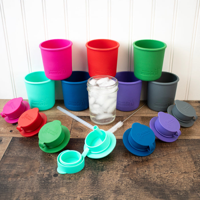 Mason Jar Lifestyle 8oz Half Pint Pop Up Sippy Glass Bottle Half Pint with Silicone Sleeve