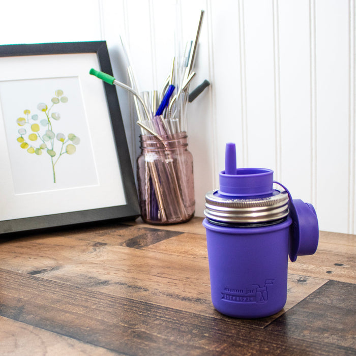 Mason Jar Lifestyle 8oz Half Pint Pop Up Sippy Glass Bottle Half Pint with Silicone Sleeve