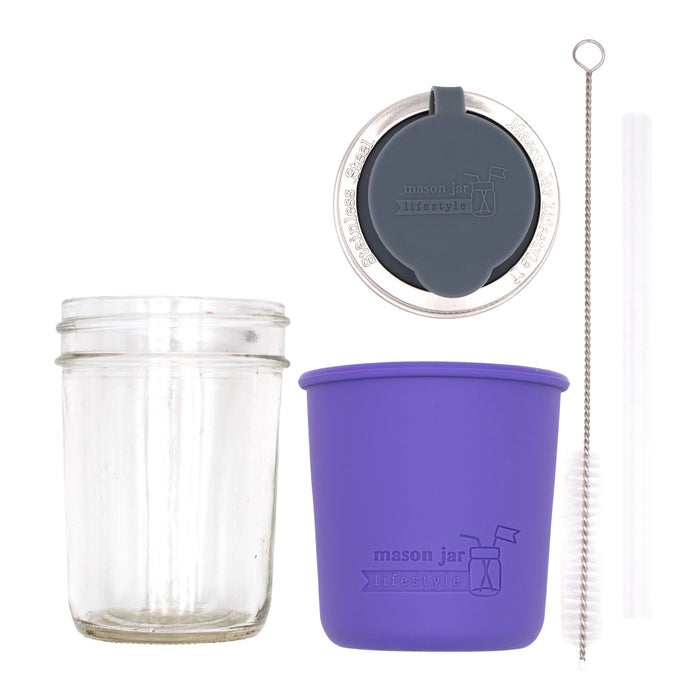 Mason Jar Lifestyle 8oz Half Pint Pop Up Sippy Glass Bottle Half Pint with Silicone Sleeve