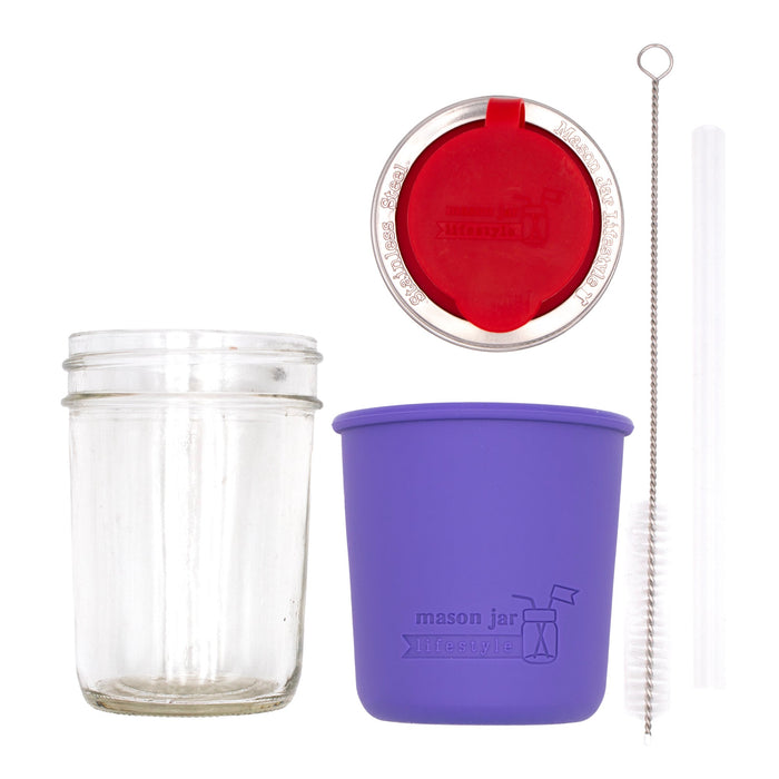 Mason Jar Lifestyle 8oz Half Pint Pop Up Sippy Glass Bottle Half Pint with Silicone Sleeve