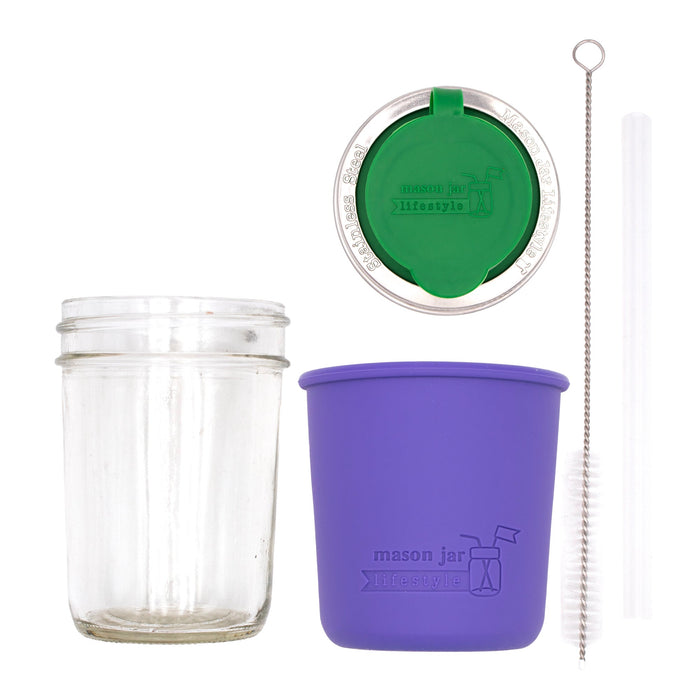 Mason Jar Lifestyle 8oz Half Pint Pop Up Sippy Glass Bottle Half Pint with Silicone Sleeve