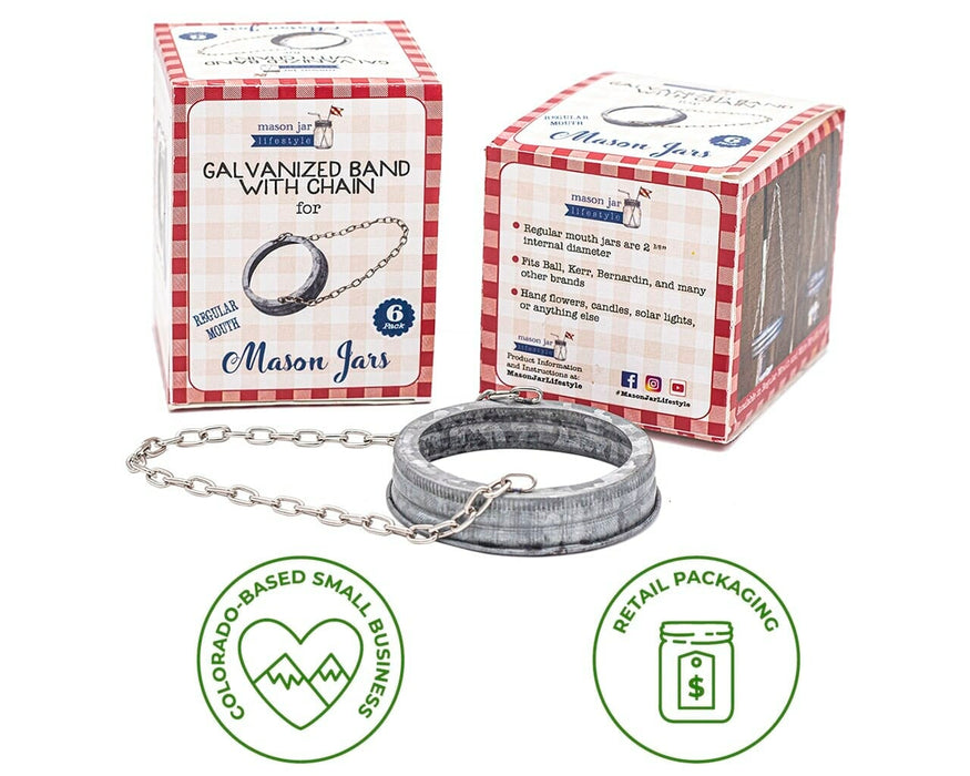 Galvanized Band with Chain Handle for Mason Jars 6 Pack
