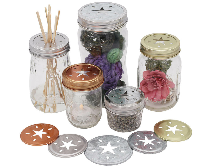 Star Cutout Galvanized Metal Lid Inserts for Mason Jars 10 Pack