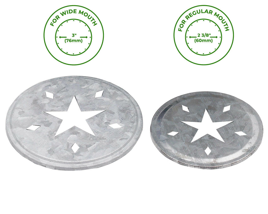 Star Cutout Galvanized Metal Lid Inserts for Mason Jars 10 Pack