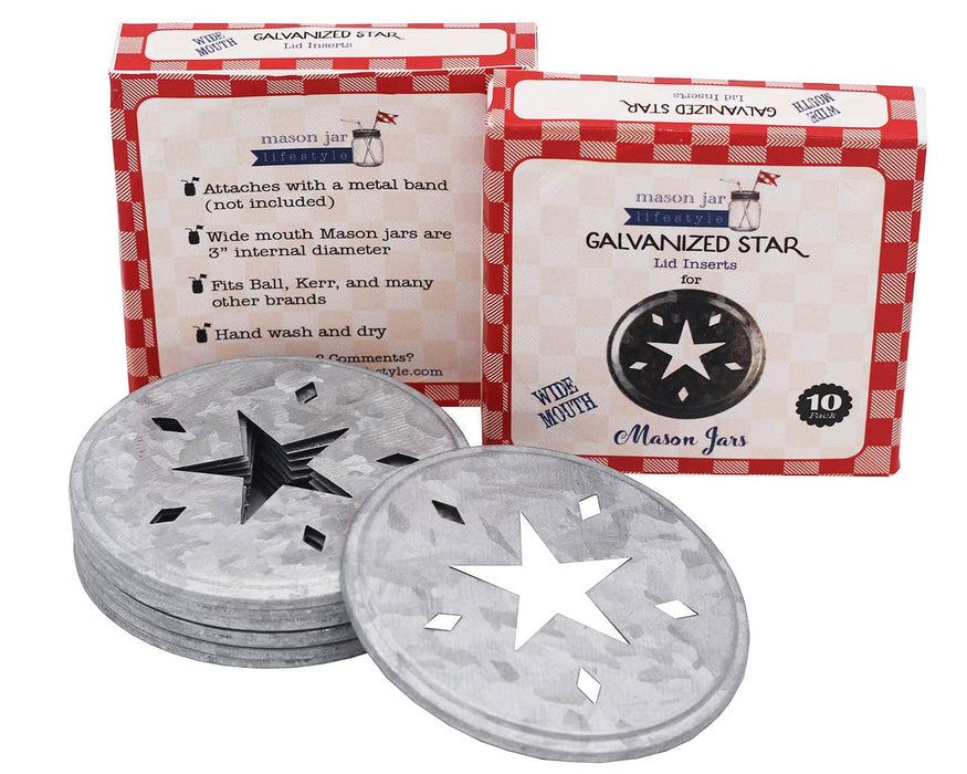 Star Cutout Galvanized Metal Lid Inserts for Mason Jars 10 Pack