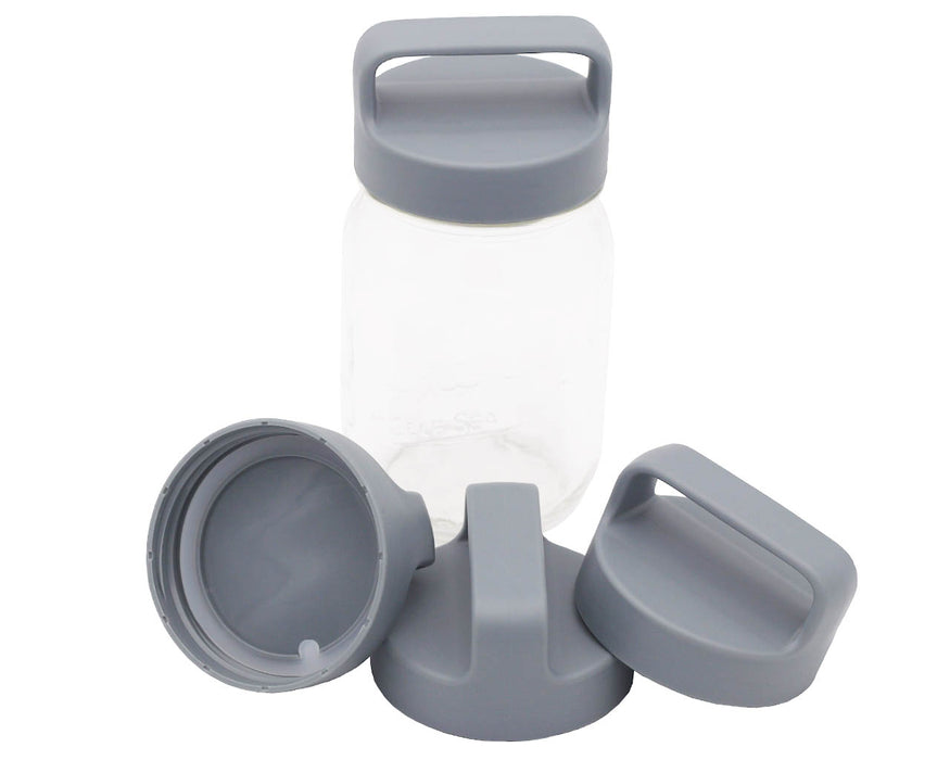 Gray Plastic Handle/Canister Lids for Regular Mouth Mason Jars 4 Pack