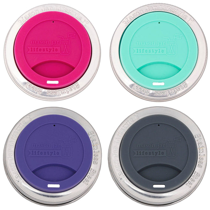Silicone Drinking Lid with Stainless Steel Band for Mason Jars
