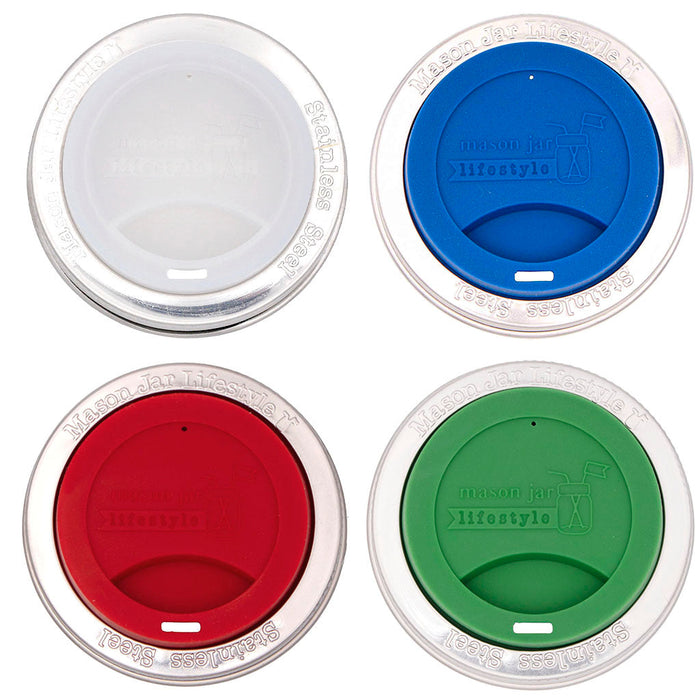 Silicone Drinking Lid with Stainless Steel Band for Mason Jars