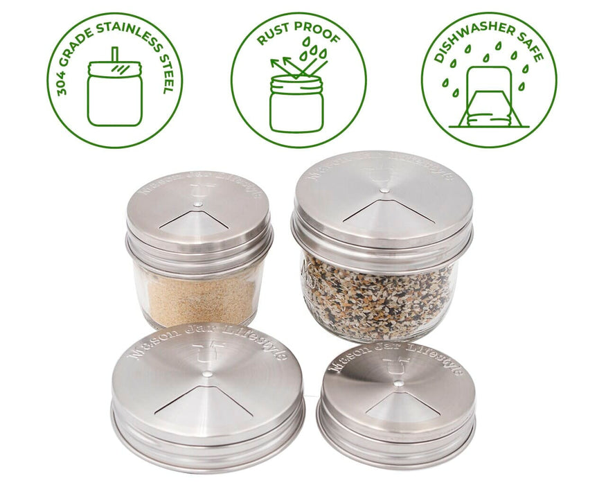 Spice Shaker Stainless Steel Lids for Mason Jars 4 Pack
