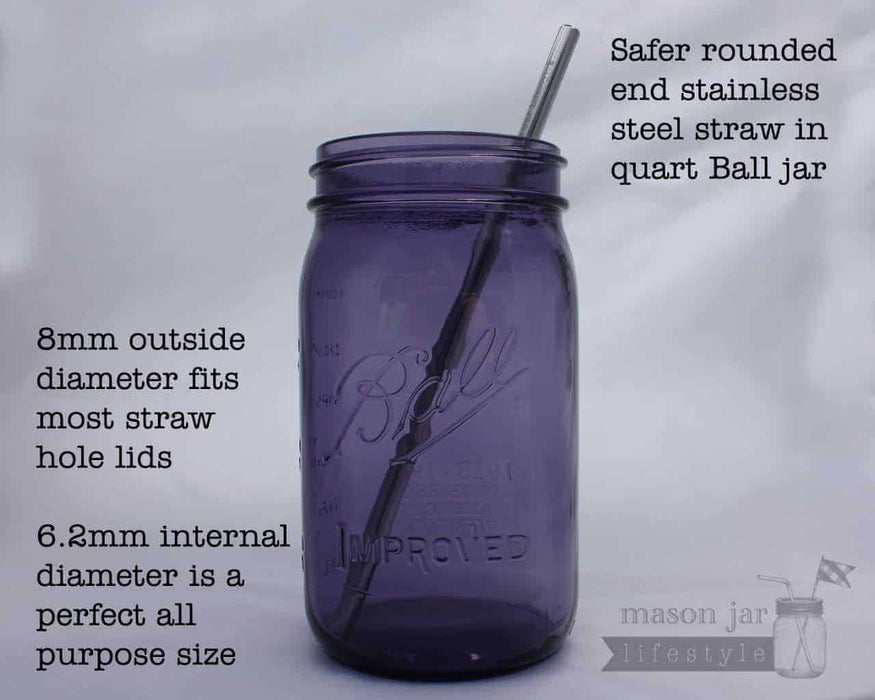 Long Safer Rounded End Stainless Steel Straw for Quart Mason Jars