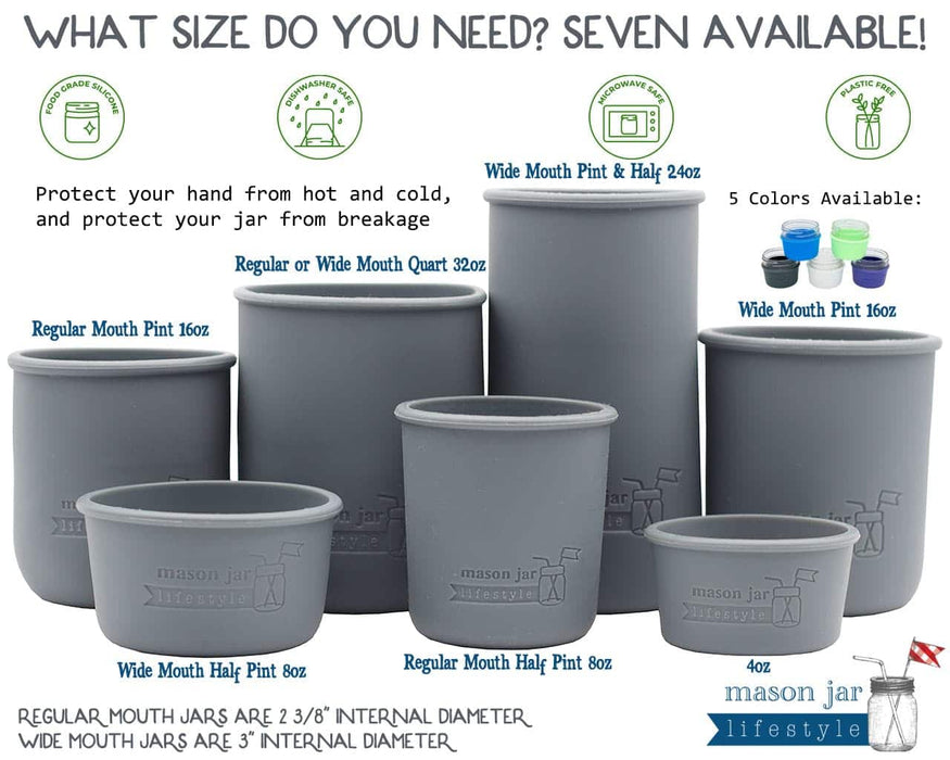 Silicone Sleeve for Wide Mouth Pint 16oz Mason Jars