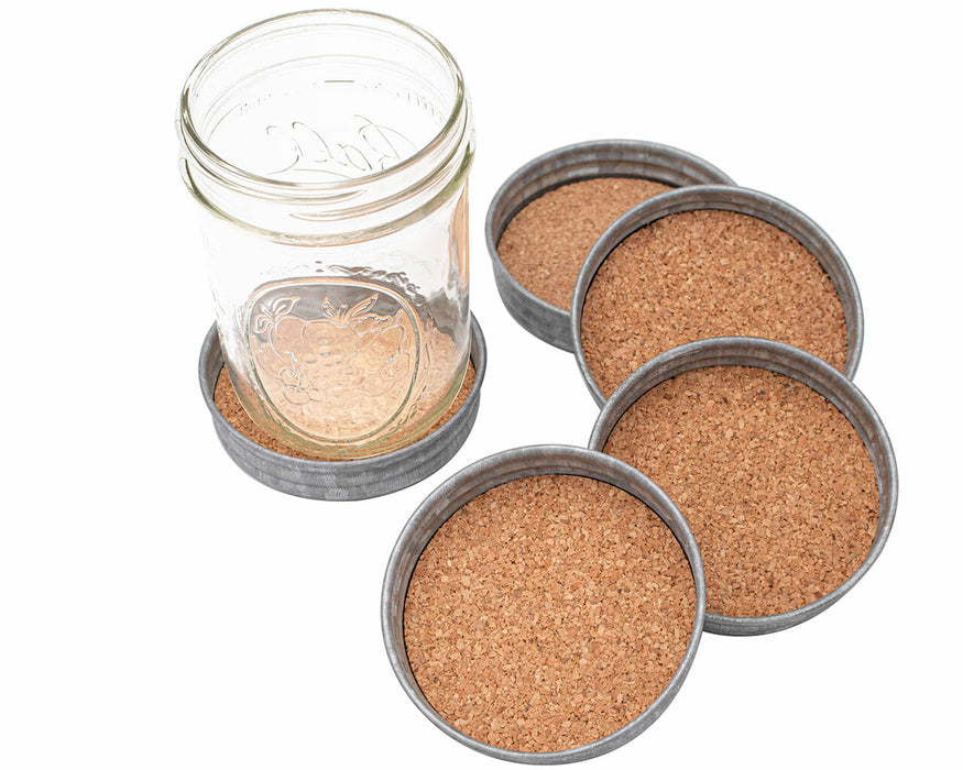 Drink Coasters - Galvanized Vintage Reproduction with Cork Inserts 4 Pack