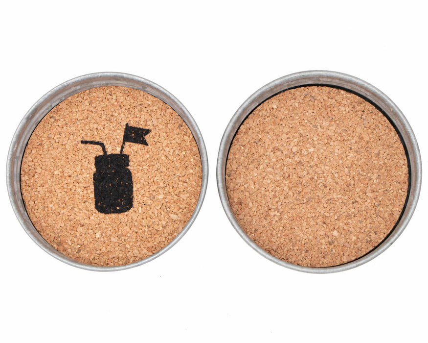 Drink Coasters - Galvanized Vintage Reproduction with Cork Inserts 4 Pack