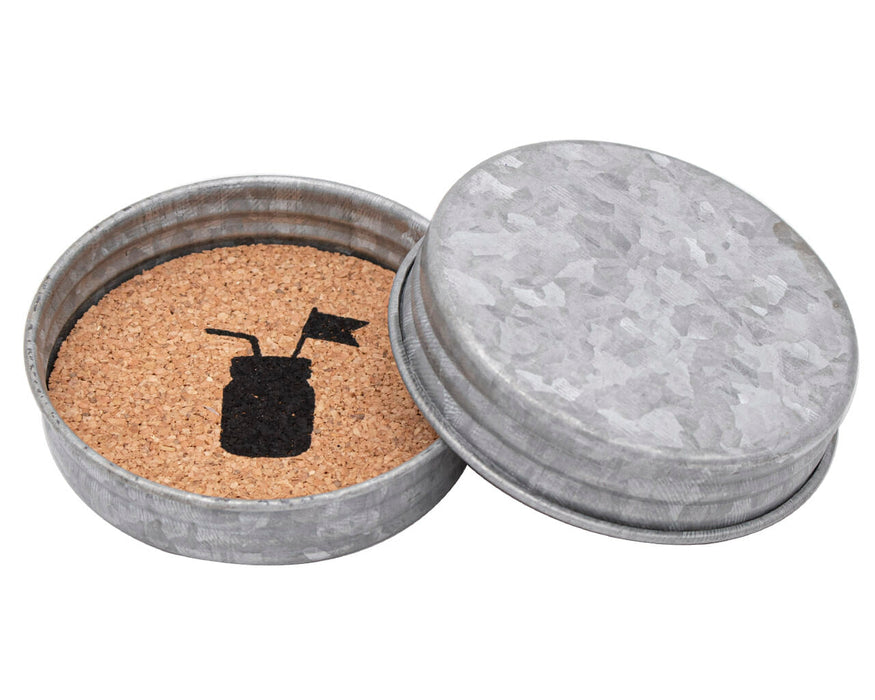 Drink Coasters - Galvanized Vintage Reproduction with Cork Inserts 4 Pack