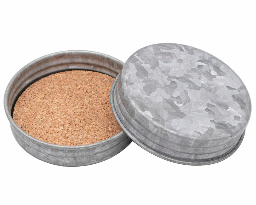 Drink Coasters - Galvanized Vintage Reproduction with Cork Inserts 4 Pack