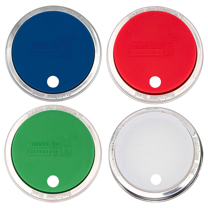 Silicone Straw Hole Tumbler with Stainless Steel Band for Mason Jars