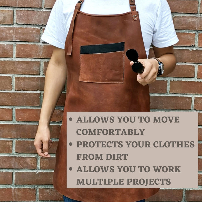 ELW Full Grain Leather Apron-2 Pouch Leather Apron, BBQ Apron, Men and Women's Apron, Kitchen, Cooking, Bartending, One Size