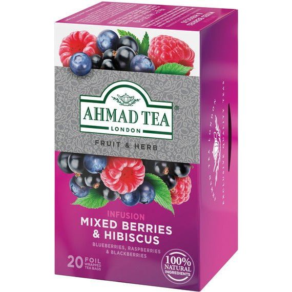 Mixed Berries & Hibiscus Infusion Fruit Tea - Herbal | 20' Tea Bags | Ahmad Tea