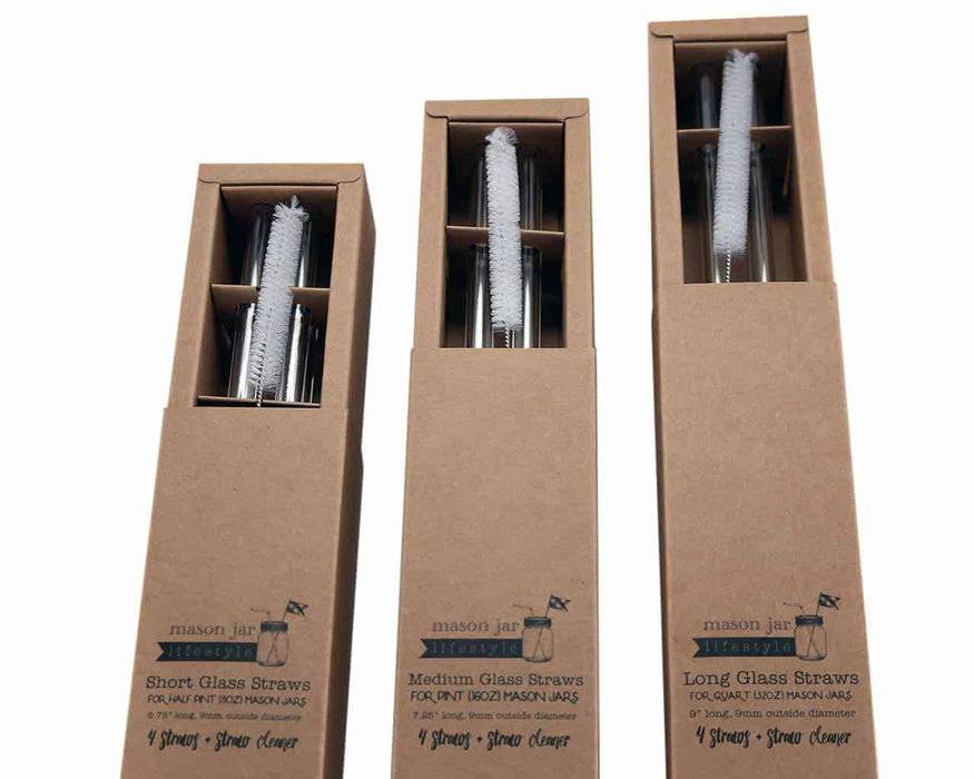 Medium Glass Straws for Pint Mason Jars 4 Pack + Cleaner